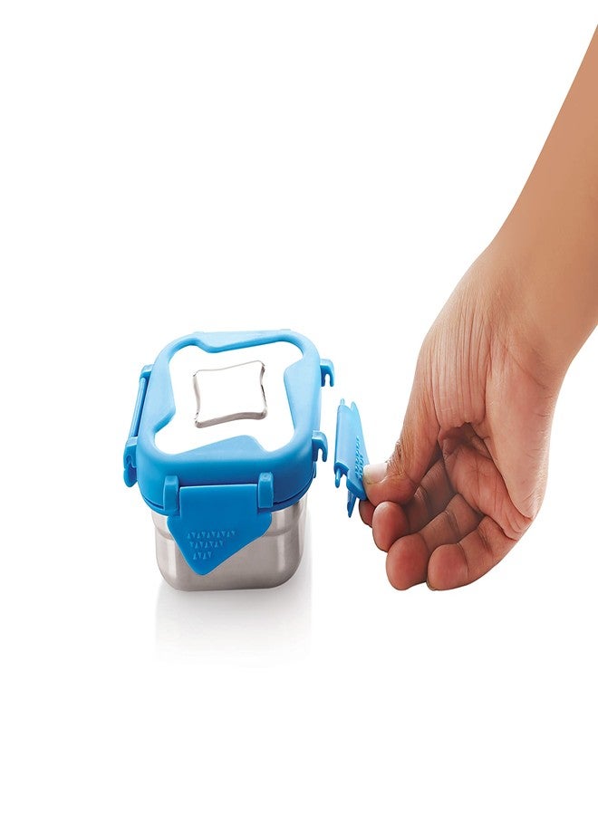 STEELLOCK Smart Stainless Steel Tiffin Lunch Box for Kids and Adults | Airtight & Leakproof | Square Tiffin Box for School & Office with Steel Lid | Blue 250 ml 2 pc - Image 4